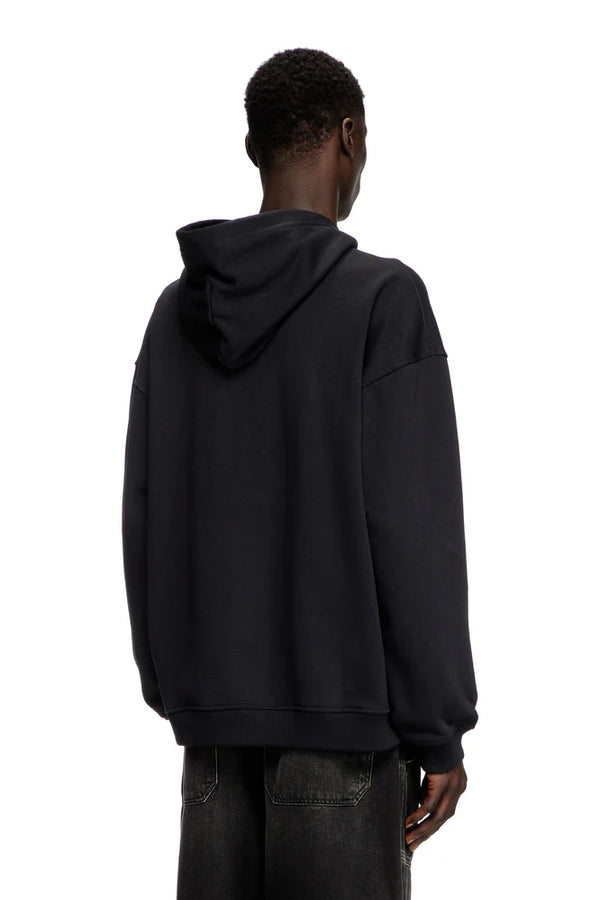 Hoodie with destroyed-effect logo print