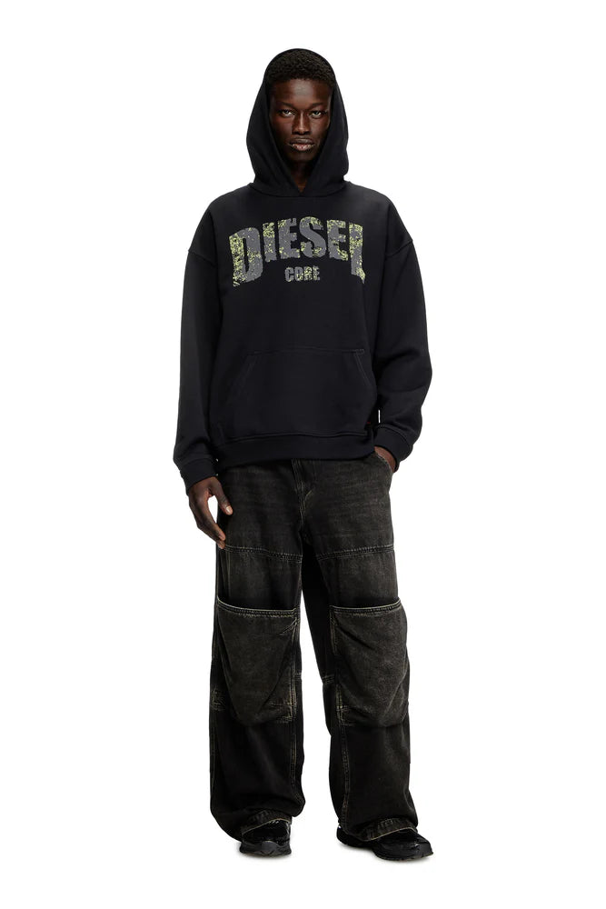 Hoodie with destroyed-effect logo print