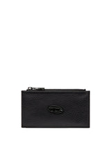 Flat card holder in grainy leather