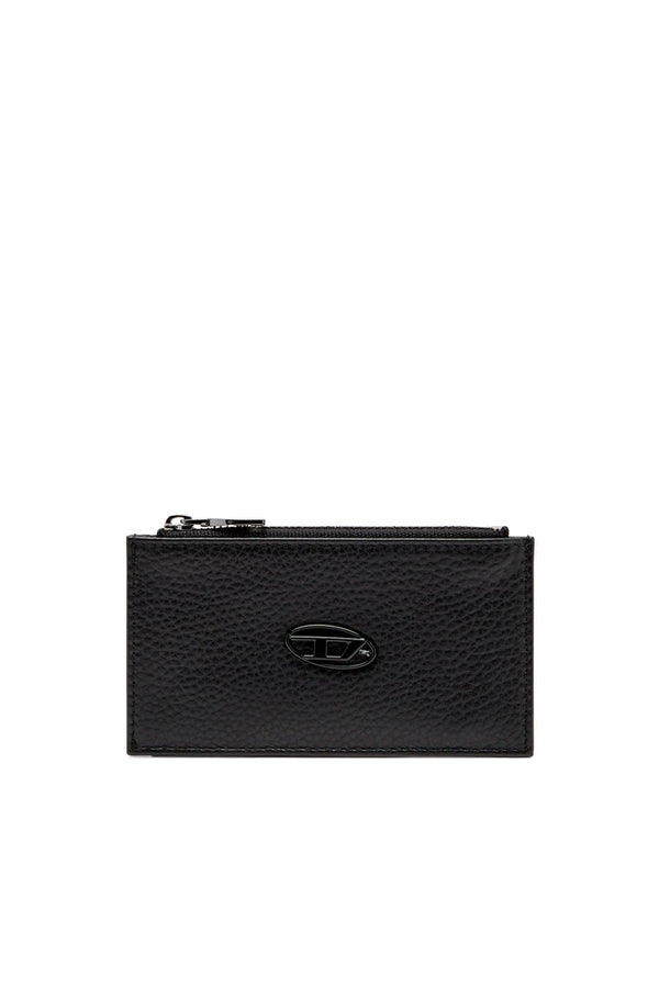 Flat card holder in grainy leather