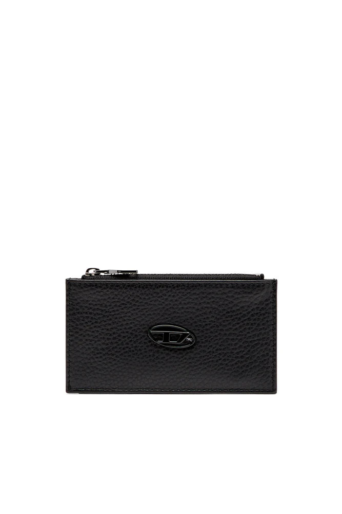 Flat card holder in grainy leather
