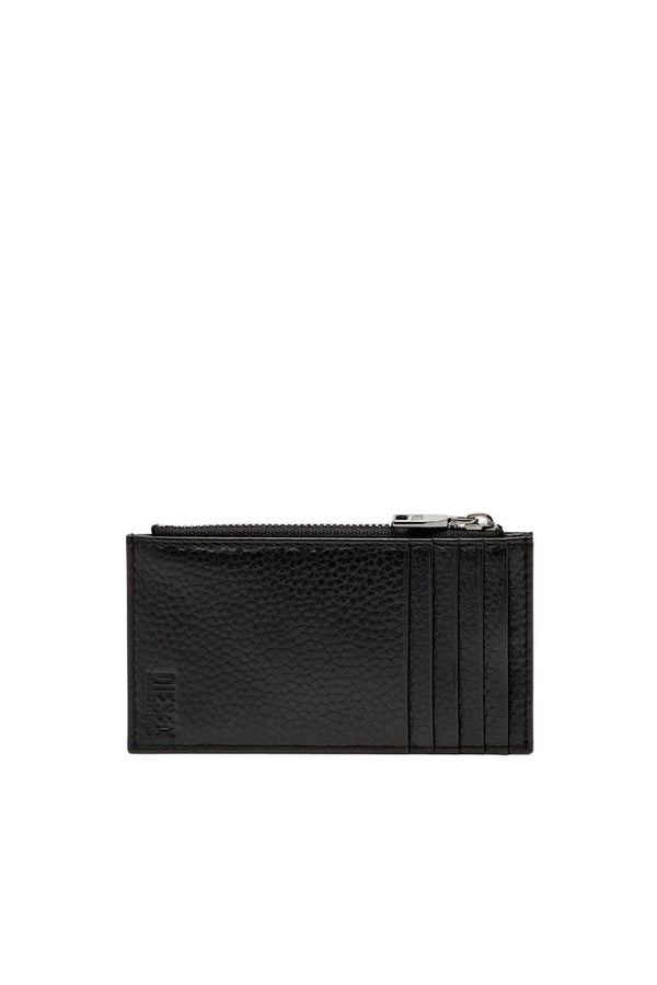 Flat card holder in grainy leather