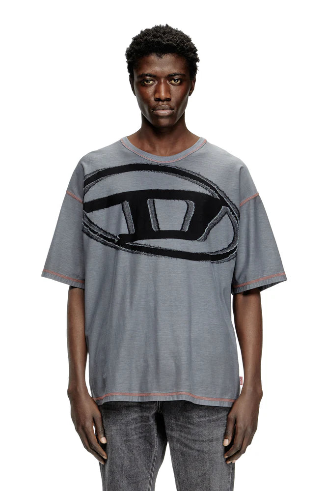 T-shirt with raw jacquard logo
