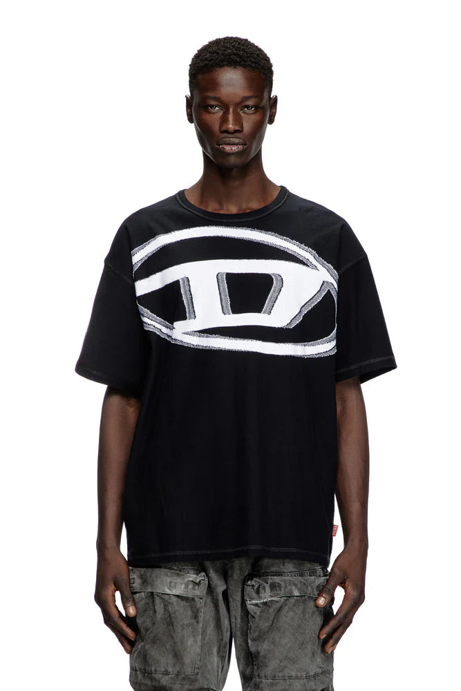 T-shirt with raw jacquard logo