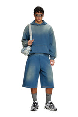 Faded indigo sweat shorts