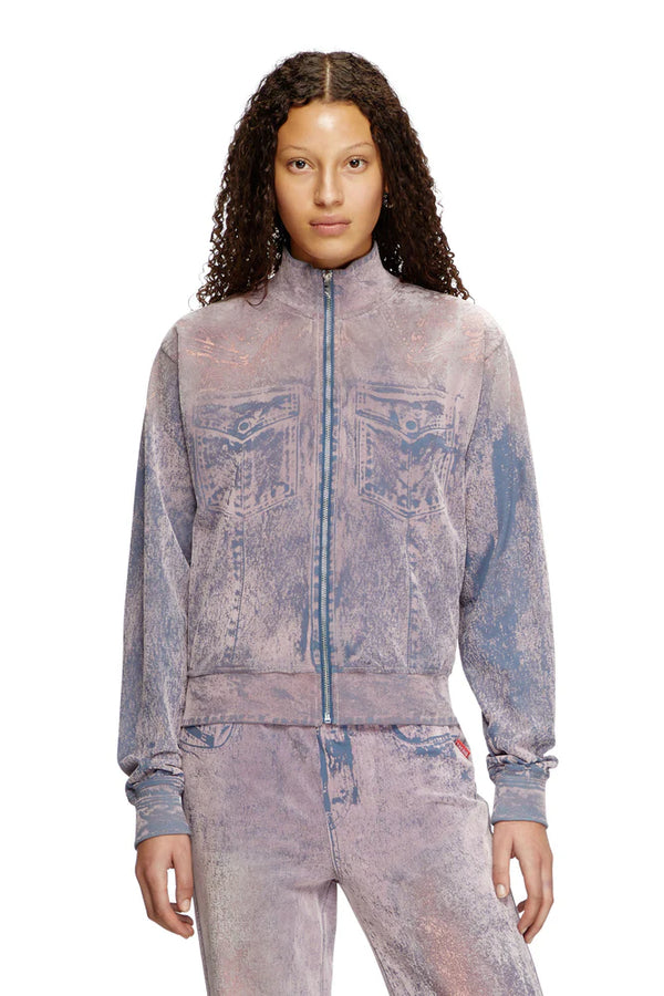 Trompe l'oeil flocked zip-up sweatshirt