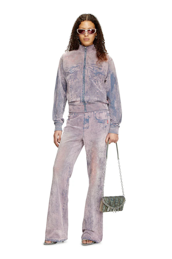 Trompe l'oeil flocked zip-up sweatshirt