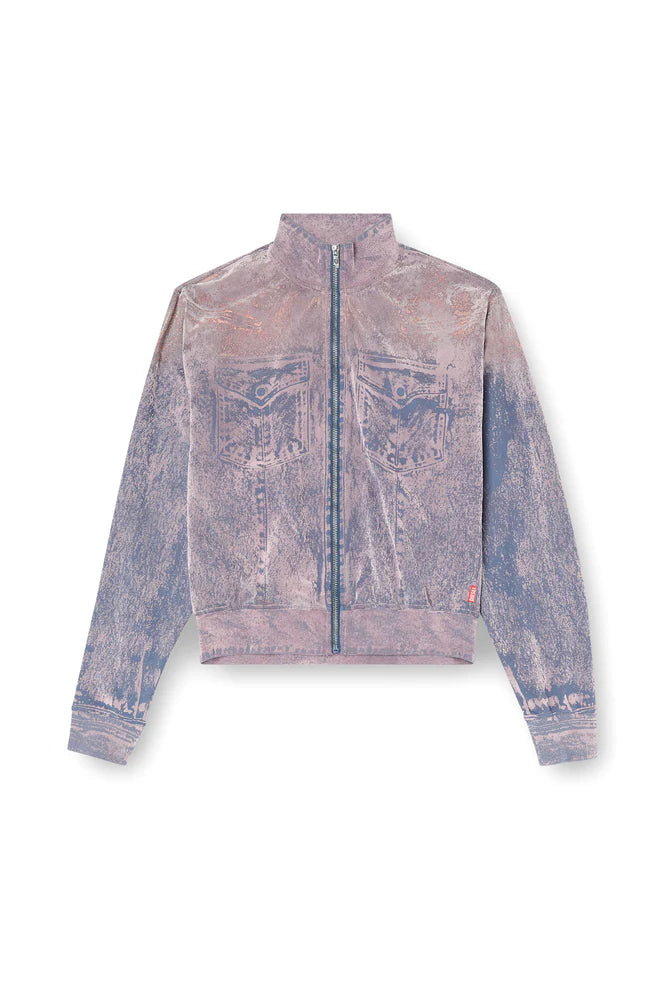 Trompe l'oeil flocked zip-up sweatshirt
