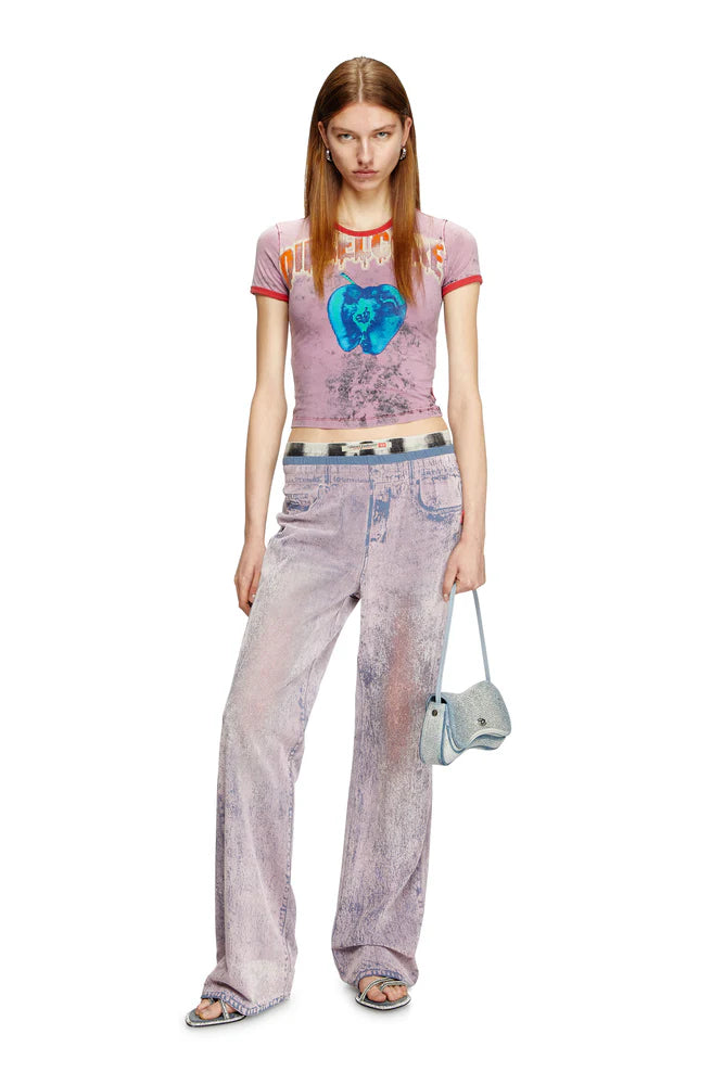 Wide leg sweat pants with bleach treatment