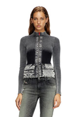 Zip-up cardigan with denim cargo pockets