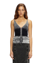Knit tank top with denim cargo pockets