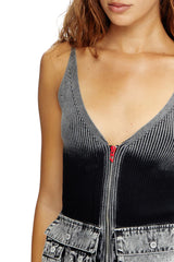 Knit tank top with denim cargo pockets