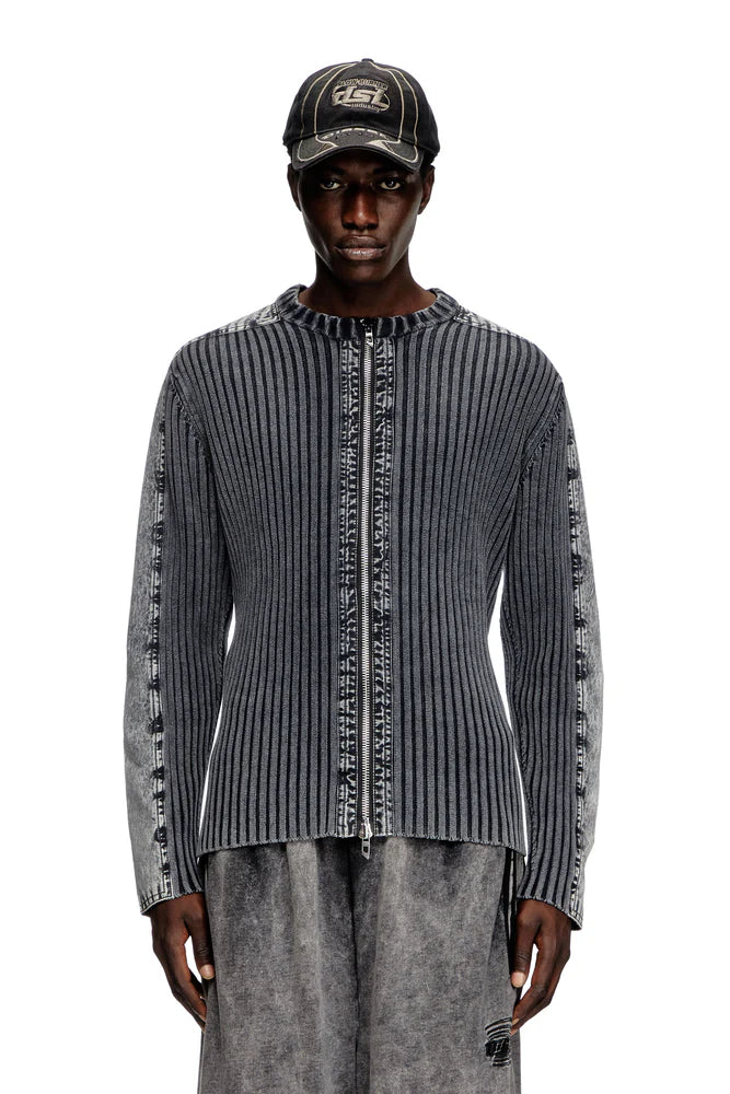 Zip-up cardigan with contrast panels