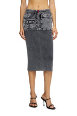 Knit midi skirt with denim cargo pockets
