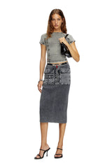 Knit midi skirt with denim cargo pockets