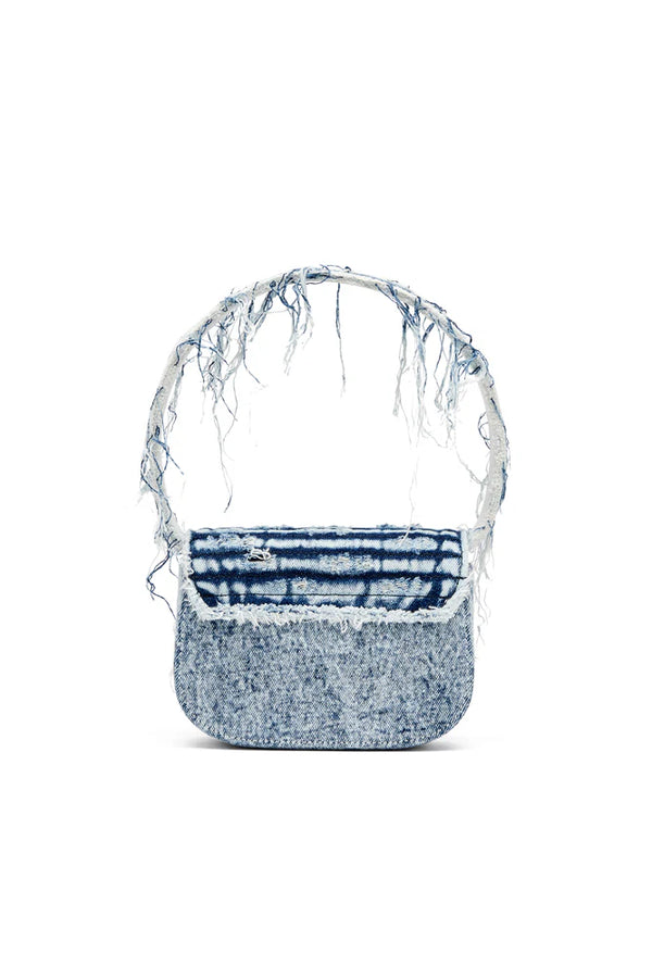 1DR-Iconic shoulder bag in frayed denim
