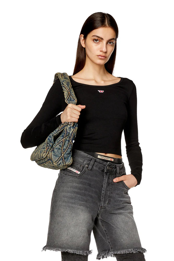 Long-sleeve top with embroidered D patch
