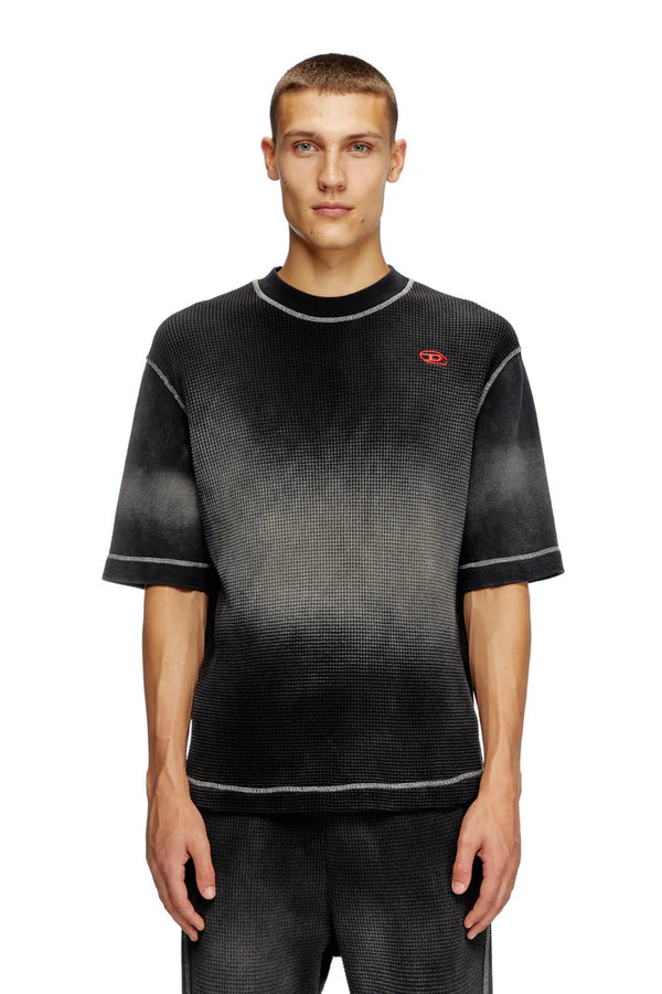 Waffle and jersey half-sleeve sweatshirt