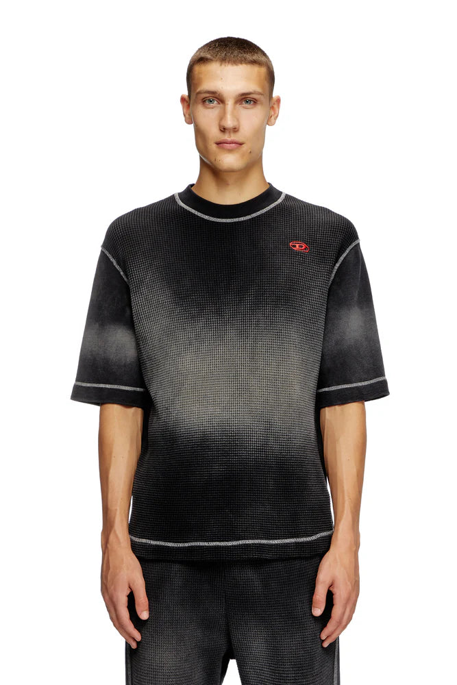 Waffle and jersey half-sleeve sweatshirt