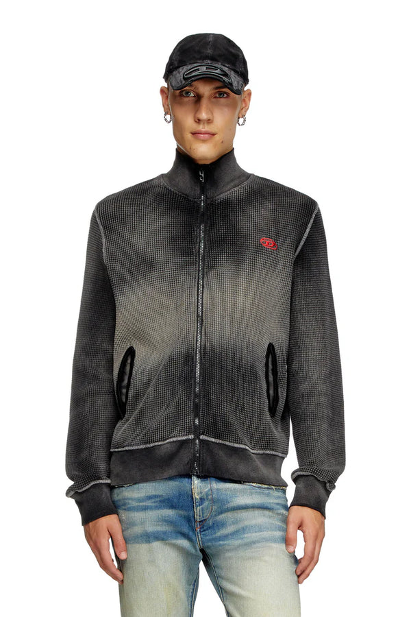 Waffle and jersey zip-up sweatshirt