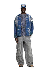 Zip-up hoodie with distressed effects