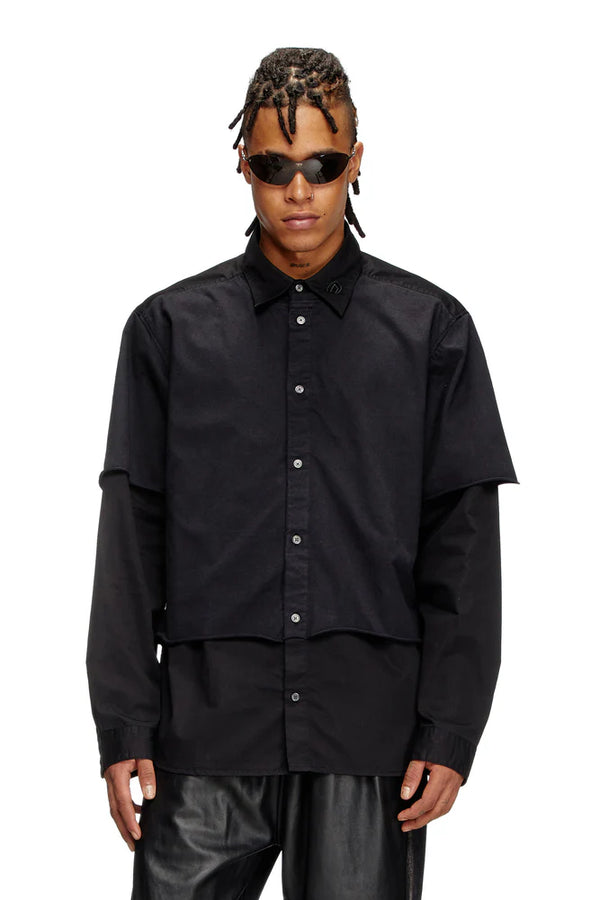 Layered shirt in twill and jersey