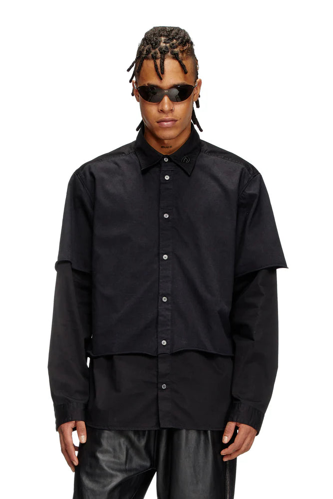 Layered shirt in twill and jersey