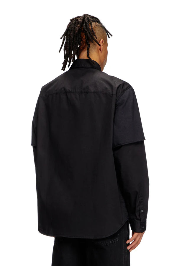 Layered shirt in twill and jersey