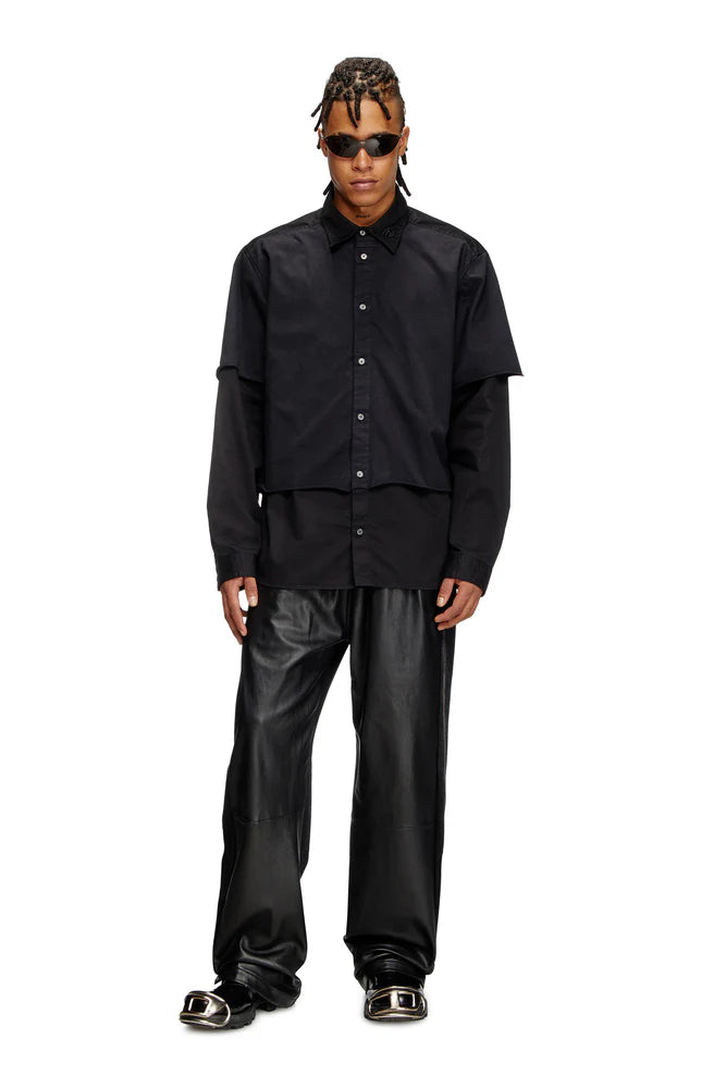 Layered shirt in twill and jersey