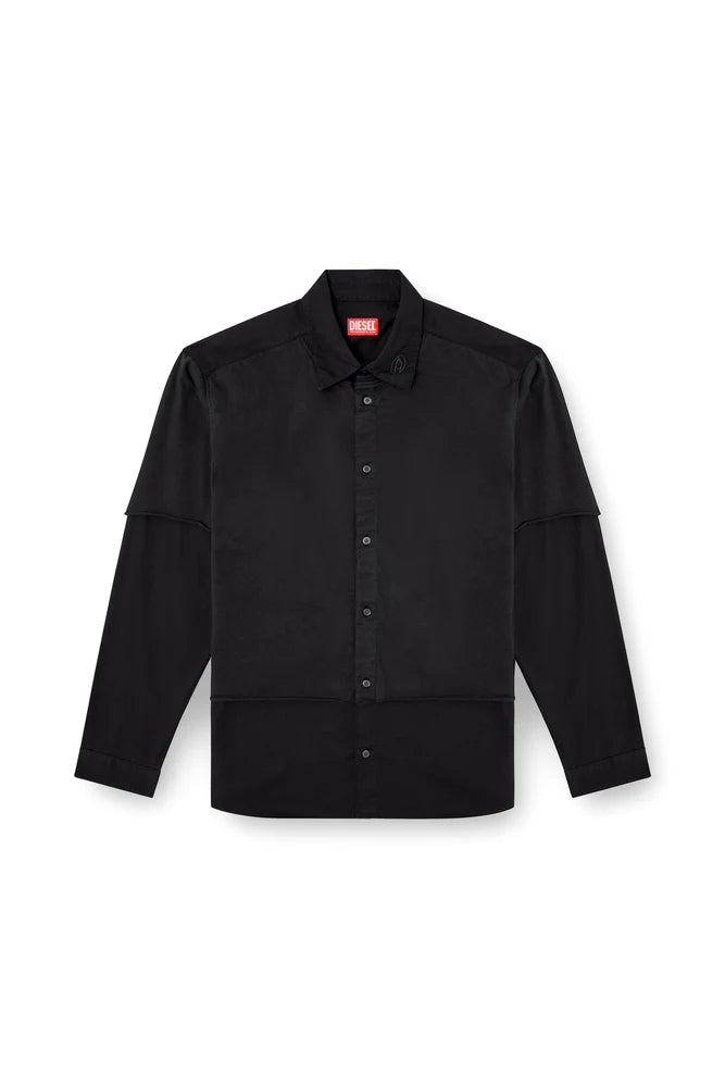 Layered shirt in twill and jersey