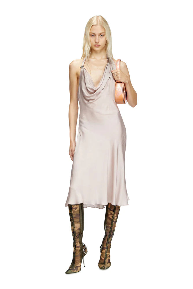 Bias cut dress with asymmetrical hem