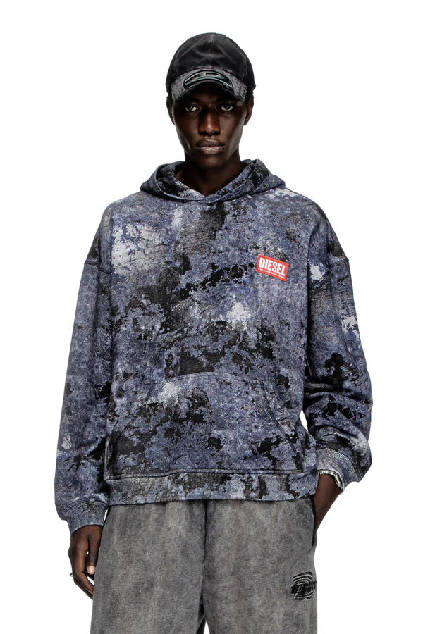 Marble-effect burnout hoodie