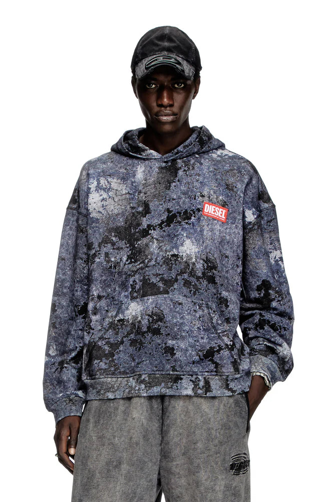 Marble-effect burnout hoodie