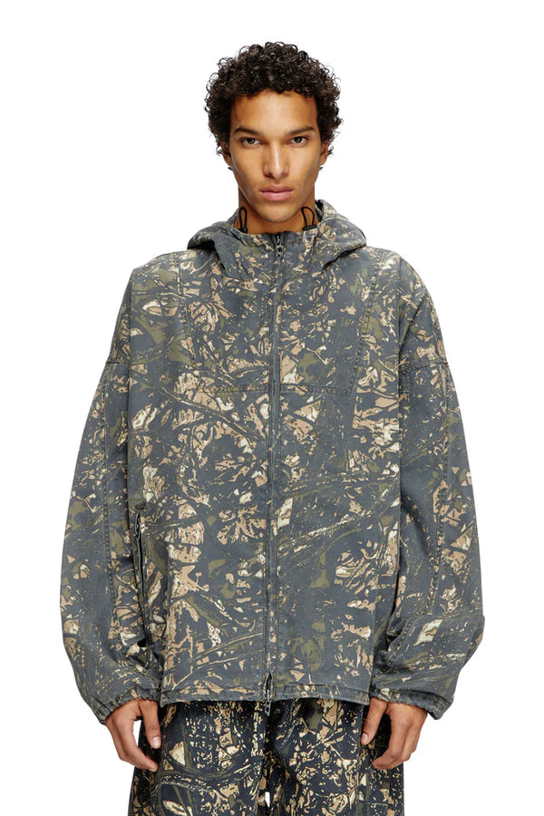 Hooded jacket with camo print