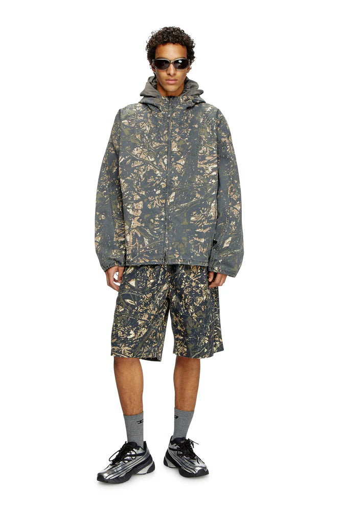 Hooded jacket with camo print
