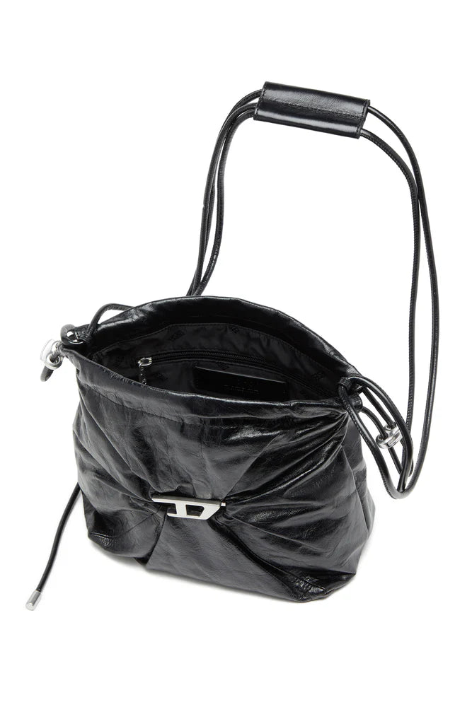 Scrunch-D-Bucket bag in shiny wrinkled leather