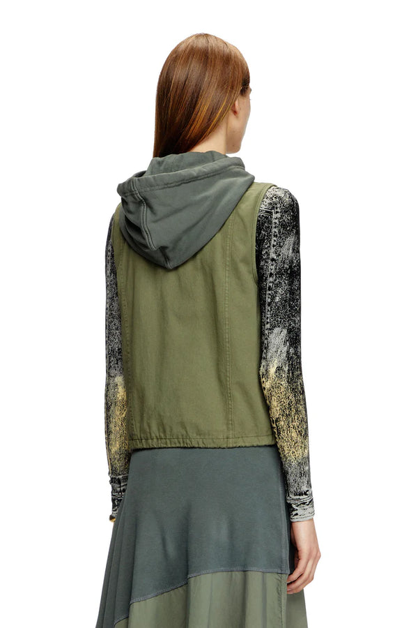 Hooded cargo vest in cotton twill
