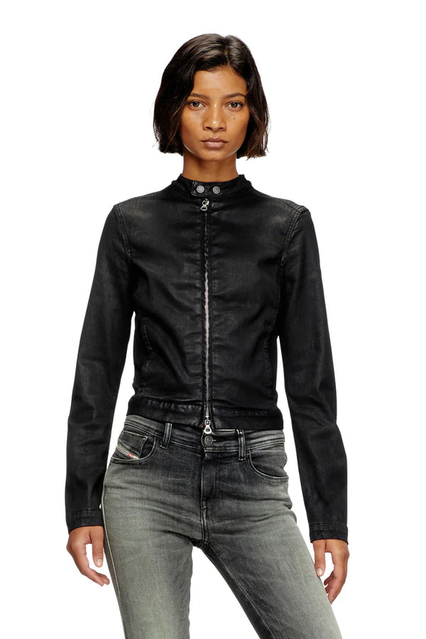 Moto jacket in coated denim