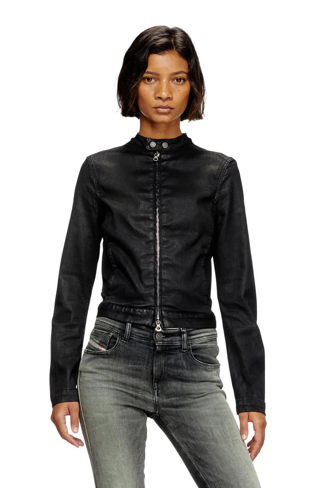 Moto jacket in coated denim