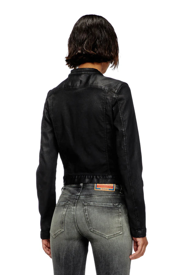Moto jacket in coated denim