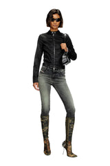 Moto jacket in coated denim