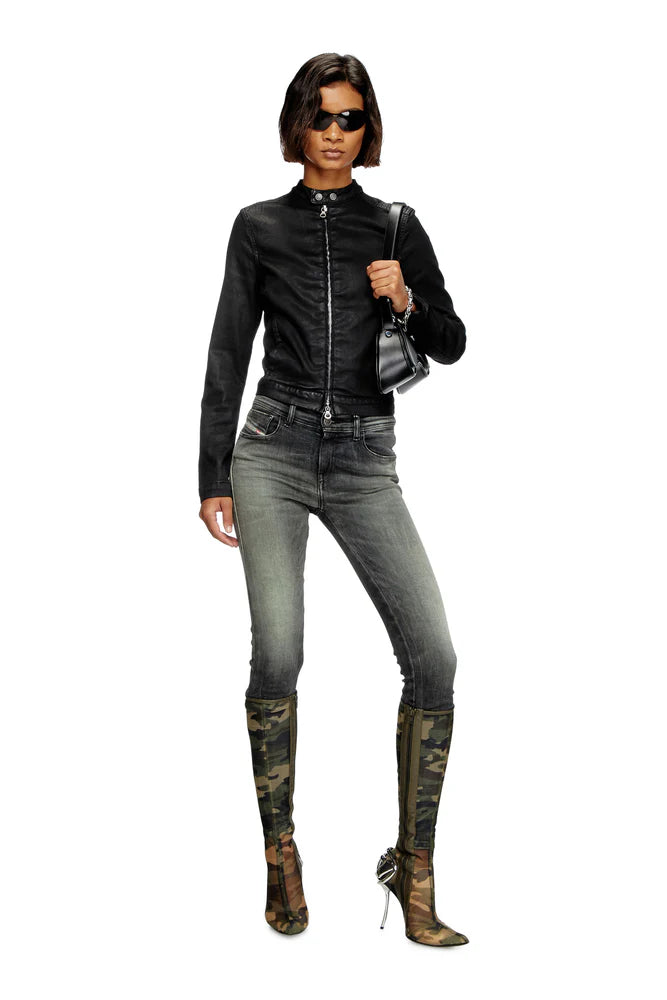 Moto jacket in coated denim