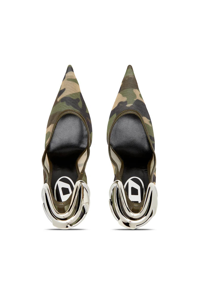 D-Ten&Half-Camo-mesh pumps with curved heel