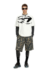 T-shirt with distressed flocked logo