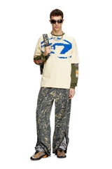 T-shirt with distressed flocked logo