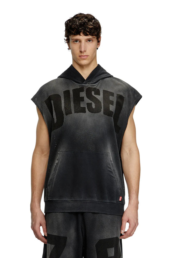 Sleeveless hoodie in mesh and jersey