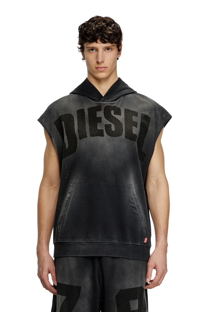 Sleeveless hoodie in mesh and jersey