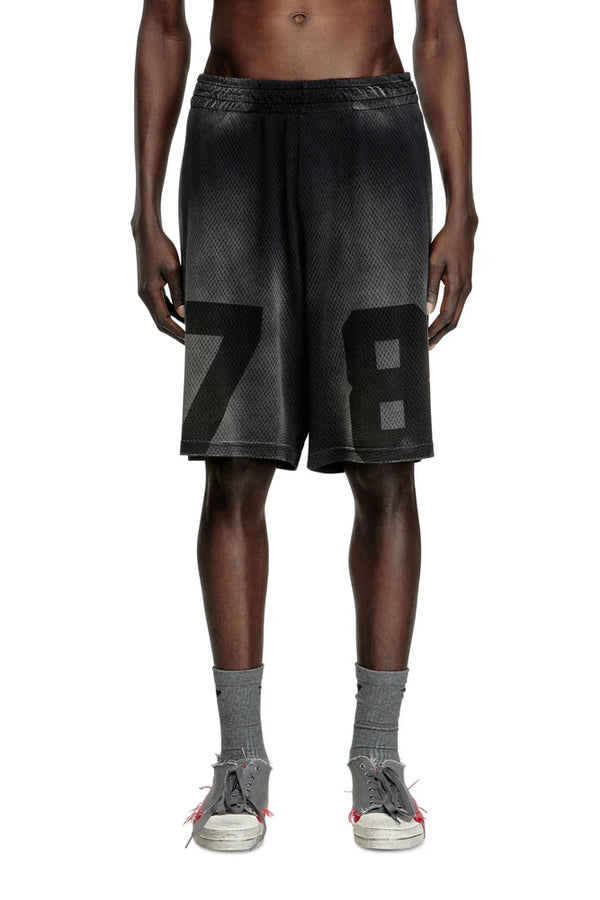 Jersey and mesh shorts with faded effect