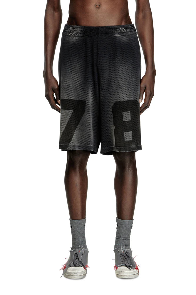 Jersey and mesh shorts with faded effect