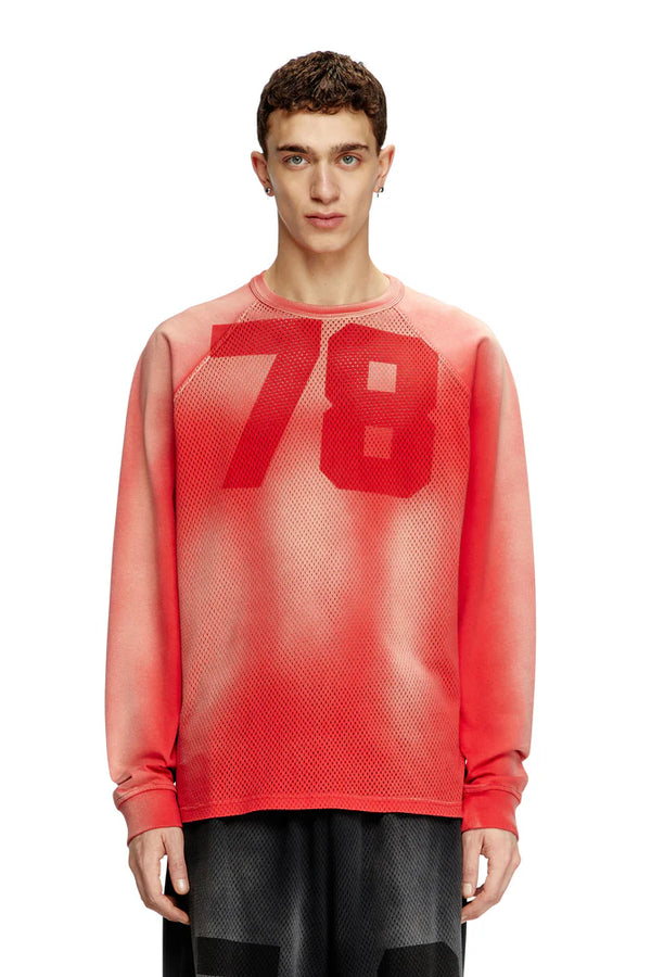 Faded long-sleeve T-shirt with mesh front